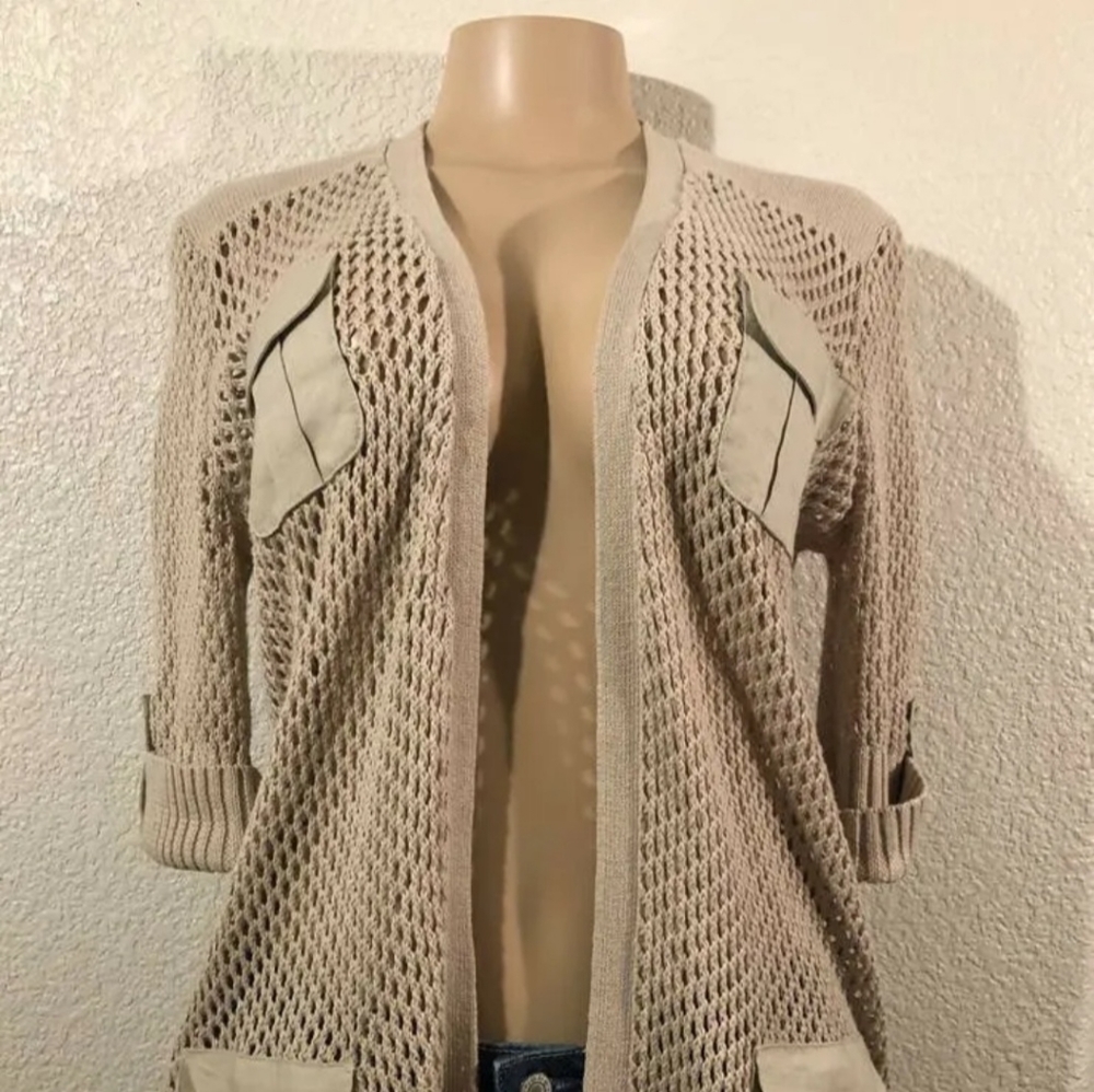 Chico's Round neck opened Women Sz S Cardigan Long Sleeve Solid color Beige C1